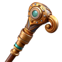 iconic artistic Steampunk cane with a hidden blade and intricate carvings. NO BACKGROUND with Transparent Background. authentic png