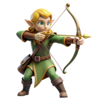 dazzling intense creative A graceful elf archer, aiming a bow, NO BACKGROUND with Transparent Background. sharp png