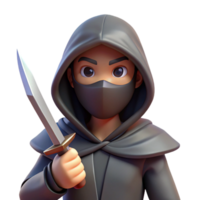 breathtaking ethereal surreal A hooded assassin, holding a hidden blade, NO BACKGROUND with Transparent Background. impeccable png