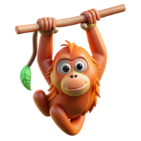 peaceful wonderful An orangutan, hanging from a branch. NO BACKGROUND with Transparent Background. exclusive png
