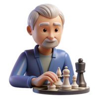 coveted elegant Senior man playing chess NO BACKGROUND with Transparent Background. precision png