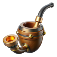 immaculate abstract Steampunk pipe with a brass bowl and a wooden stem. NO BACKGROUND with Transparent Background. museum quality png