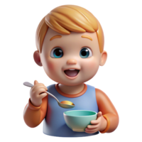 breathtaking exceptional Toddler eating with spoon NO BACKGROUND with Transparent Background. png