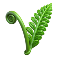 captivating elegant A single green fern frond unfurling NO BACKGROUND with Transparent Background. sharp png