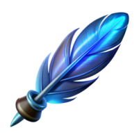 dramatic pristine A stylized feather pen, writing with glowing ink. NO BACKGROUND with Transparent Background. studio quality png