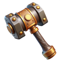 quintessential renaissance Steampunk hammer with a brass head and a wooden handle. NO BACKGROUND with Transparent Background. expertly shot png
