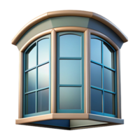 elegant intense industrial Bay window, curved glass, NO BACKGROUND with Transparent Background. authentic png
