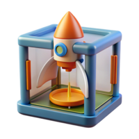 distinctive surreal Advanced 3D printer creating a miniature spaceship NO BACKGROUND with Transparent Transparent Background. 4K png