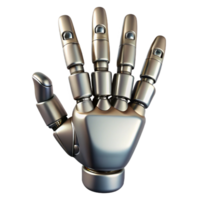 coveted surreal Robot hand with articulated fingers and metallic finish NO BACKGROUND with Transparent Background. high quality png