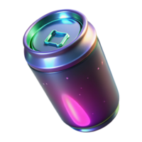 standout art deco Futuristic energy drink can with glowing liquid NO BACKGROUND with Transparent Background. artisan png