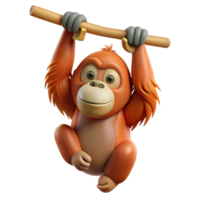 splendid playful elegant An orangutan, hanging from a branch. NO BACKGROUND with Transparent Background. crisp png