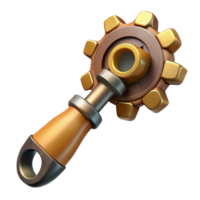 signature vintage Steampunk wrench with adjustable gears and a brass handle. NO BACKGROUND with Transparent Background. ultra HD png