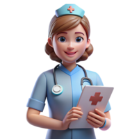beautiful organic Nurse with medical chart NO BACKGROUND with Transparent Background. sharp png