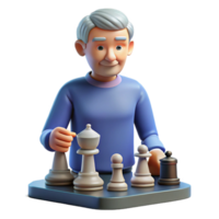 elegant celebrated Senior man playing chess NO BACKGROUND with Transparent Background. png