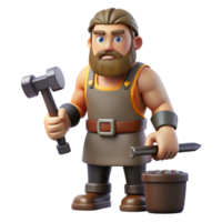 captivating reflective retro Hephaestus, God of the Forge, blacksmithing tools, NO BACKGROUND with Transparent Background. premium png
