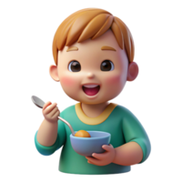 bold fascinating Toddler eating with spoon NO BACKGROUND with Transparent Background. artisan png