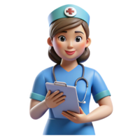 dynamic alluring Nurse with medical chart NO BACKGROUND with Transparent Background. studio quality png