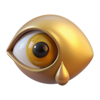 joyful impressive A human eye crying a single tear of liquid gold. NO BACKGROUND with Transparent Background. detailed png