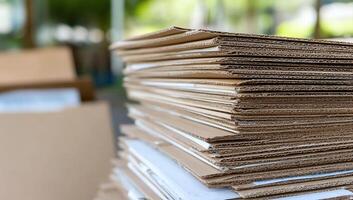 A stack of cardboard boxes sitting on top of each other photo