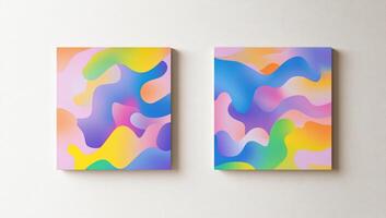 Two abstract colorful paintings with fluid shapes and gradients. photo