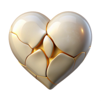 radiant memorable A cracked porcelain heart mended with gold. NO BACKGROUND with Transparent Background. png