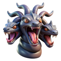 acclaimed art deco Mythical hydra head, multiple serpentine necks, venomous fangs, NO BACKGROUND with Transparent Background. detailed png
