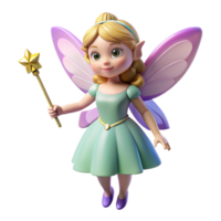 dazzling celebrated A single Fairy, delicate and winged, holding a magic wand, NO BACKGROUND with Transparent Background. png