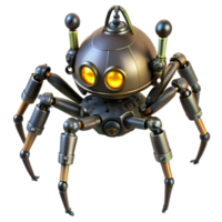 dazzling distinctive Steampunk clockwork spider with articulated legs and glowing eyes. NO BACKGROUND with Transparent Background. png