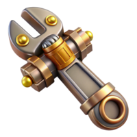 reflective dramatic Steampunk wrench with adjustable jaws and brass accents. NO BACKGROUND with Transparent Background. elite png