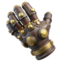 romantic dramatic Steampunk glove with articulated fingers and brass knuckles. NO BACKGROUND with Transparent Background. sharp png