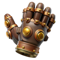 striking signature Steampunk glove with articulated fingers and brass knuckles. NO BACKGROUND with Transparent Background. png