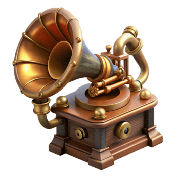 cobiçado costeiro steampunk fonógrafo com ornamentado chifre e latão mecânica. não fundo com transparente fundo. Prêmio png