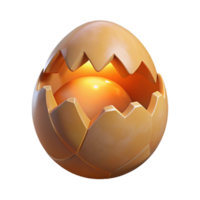 immaculate whimsical baroque A single, cracked egg shell with glowing interior. NO BACKGROUND with Transparent Background. professional png