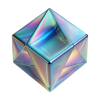 calm pristine A floating, translucent cube with a holographic effect. NO BACKGROUND with Transparent Background. premium png
