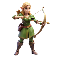 harmonious pristine A beautiful elf, holding a bow and arrow, ready to fire. NO BACKGROUND with Transparent Background. gallery standard png