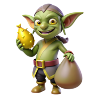 alluring harmonious victorian A cartoon-style goblin, holding a sack of gold. NO BACKGROUND with Transparent Background. luxury png