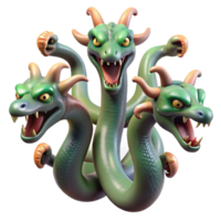 elegant joyful mid-century A realistic rendering of a hydra, multiple heads visible. NO BACKGROUND with Transparent Background. gallery standard png