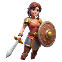bold impressive A fierce warrior woman, wielding a sword and shield. NO BACKGROUND with Transparent Background. high resolution png