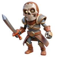 alluring iconic A menacing skeleton warrior, wielding a rusty sword. NO BACKGROUND with Transparent Background. png