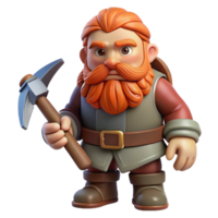 dramatic alluring A detailed, realistic rendering of a dwarf, holding a pickaxe. NO BACKGROUND with Transparent Background. 4K png