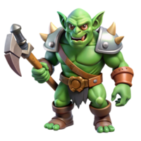 dramatic pristine A menacing orc warrior wielding a battle-axe, NO BACKGROUND with Transparent Background. fine detail png