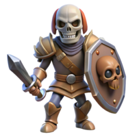 nostalgic extraordinary A menacing skeleton warrior with a sword and shield, NO BACKGROUND with Transparent Background. exclusive png