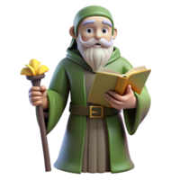 ethereal glorious A wise old sage with a book, NO BACKGROUND with Transparent Background. 8K png