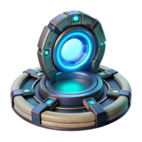 alluring calm industrial Teleportation device, glowing portal, futuristic technology. NO BACKGROUND with Transparent Background. refined png
