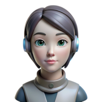 playful wonderful Robot head, female android, realistic features. NO BACKGROUND with Transparent Background. high resolution png
