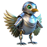 intense dramatic Robot bird, metallic feathers, futuristic design, advanced AI. NO BACKGROUND with Transparent Background. flawless png