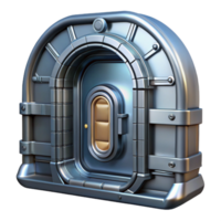 wonderful nostalgic art deco Spaceship door, metallic, futuristic design, airtight seal, secure. NO BACKGROUND with Transparent Background. impeccable png