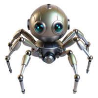 distinctive retro Robot spider, metallic legs, multiple eyes, advanced sensors. NO BACKGROUND with Transparent Background. high quality png