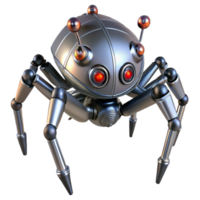 dreamy alluring Robot spider, metallic legs, multiple eyes, advanced sensors. NO BACKGROUND with Transparent Background. sharp png