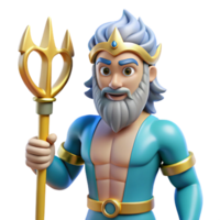 dynamic extraordinary Poseidon, God of the Sea, holding trident, NO BACKGROUND with Transparent Background. elite png